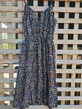 Volcom Black and Tan Printed Midi Dress